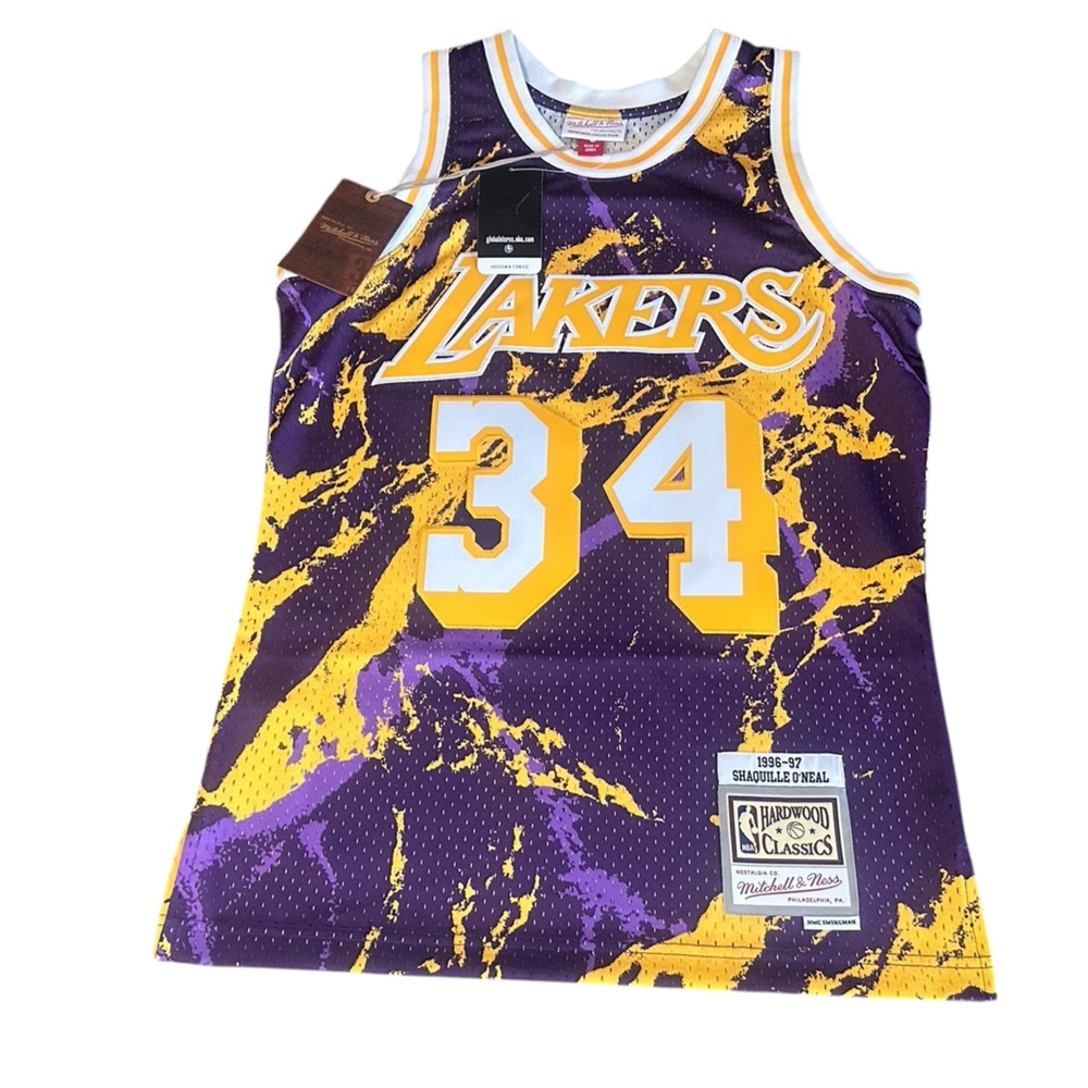 MENS S - NEW Mitchell &‎ Ness Swingman Lakers #34 Shaquille O'Neal Sewn Jersey￼